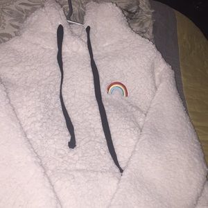 Fluffy rainbow patch hoodie